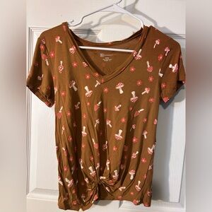 Brown Mushroom Print Women's Top